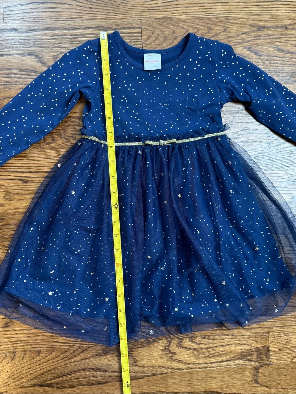 Hanna Andersson Girls Navy Shimmer Foiled Dots Print Tulle Waist Dress 3T